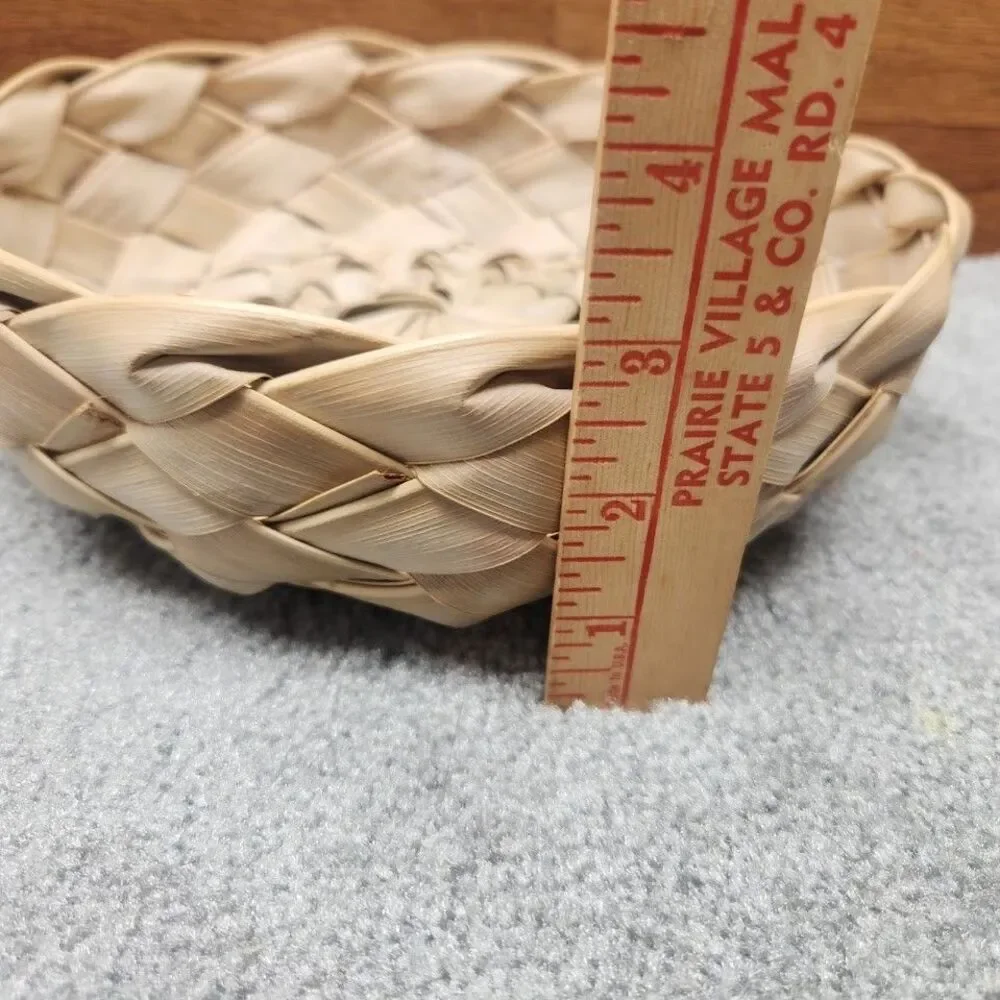 Handwoven Frond Basket Round Natural Fiber Braided Rustic Farmhouse Boho Decor